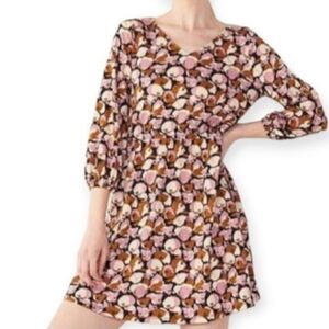 Nine West Pink and Brown Floral Long Sleeve Dress SZ.XL EUC